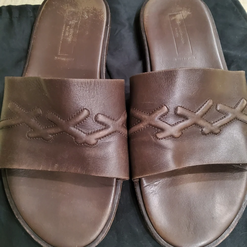 Ermenegildo Zegna Brown Leather Slides Size 10 with Dust Bags